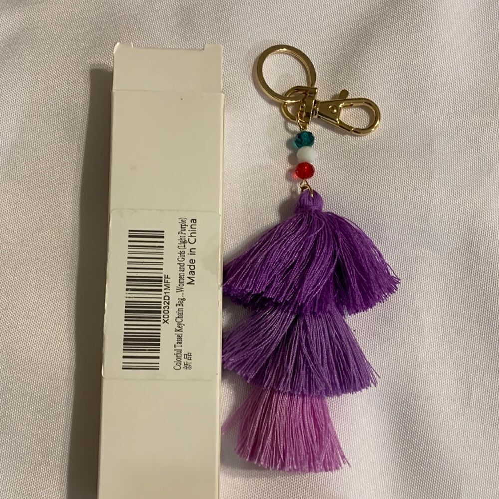 Colorful tassel keychain/bag attachment for women light purple